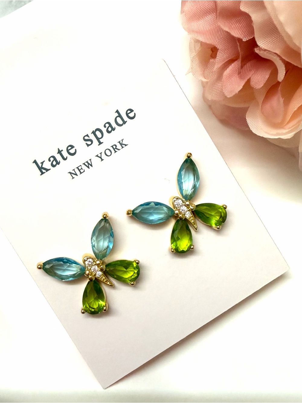 kate spade Blue and Green Crystal butterfly Earrings